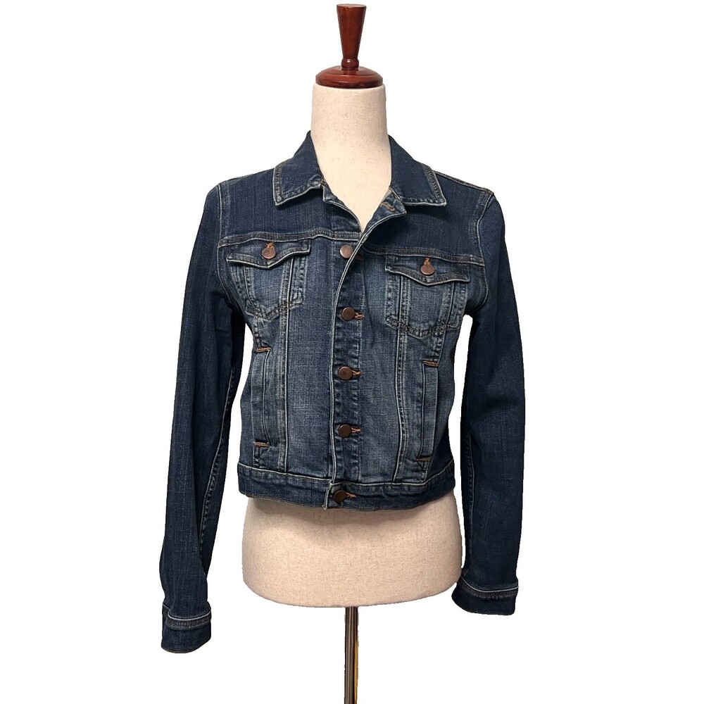 EILEEN FISHER Denim Jacket Women's M Petite Organic Cotton Stretch Jean Crop USA